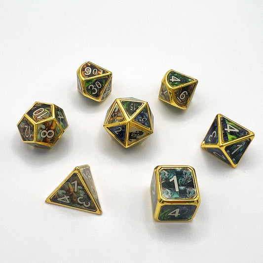 Dragon Picture Metal Dice Set - Shiny Gold