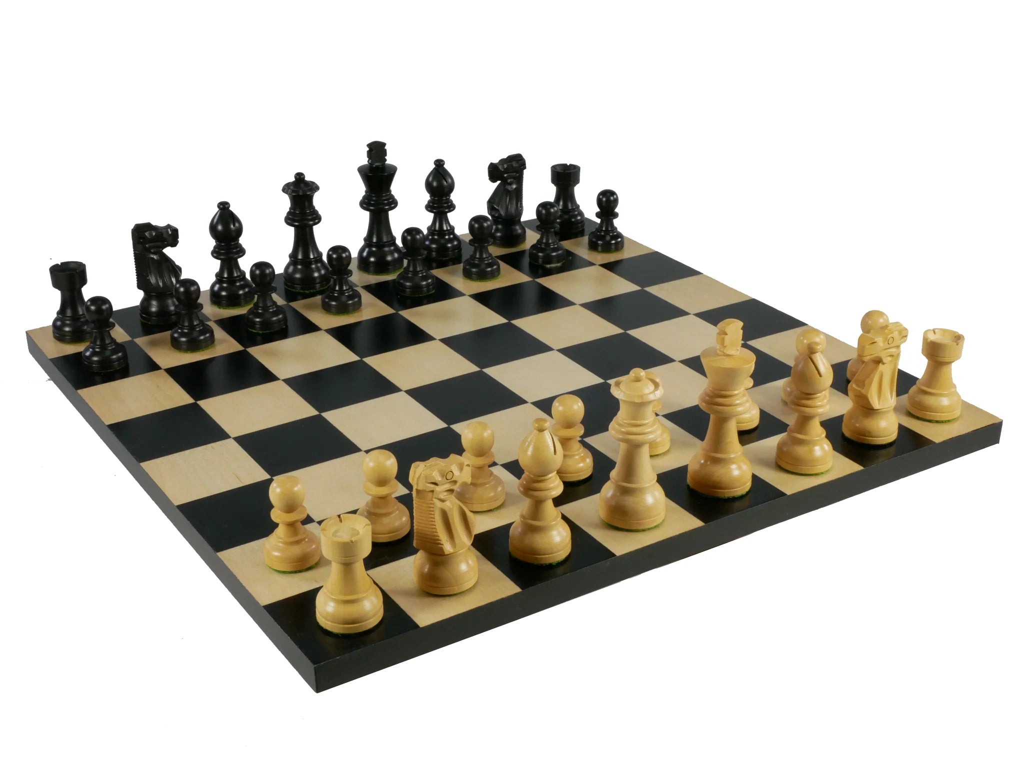 WWI - Chess Set: 3" Black French Knight Chessmen on Black/Maple